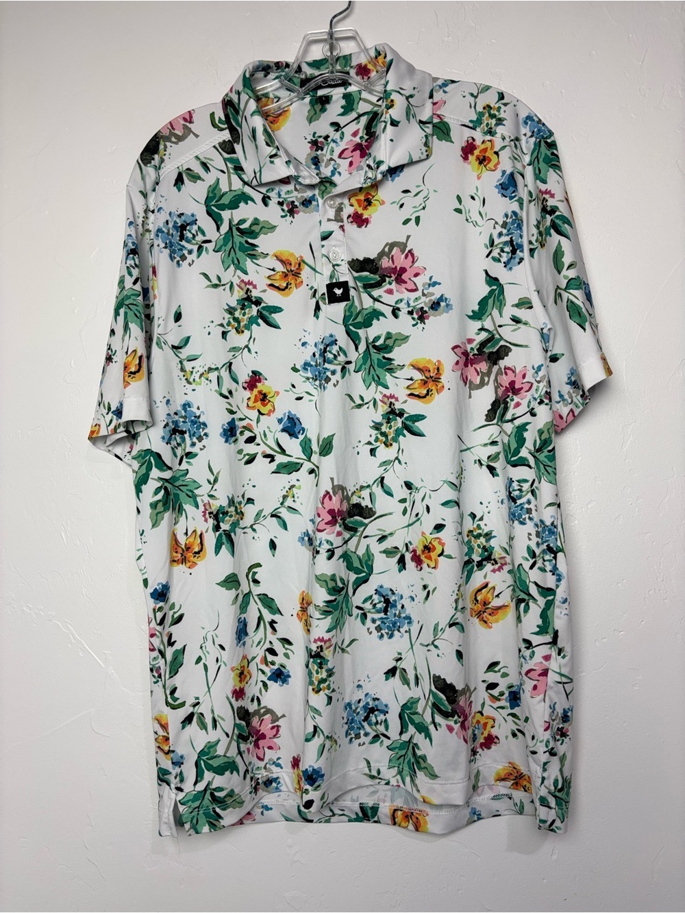 Bad Birdie Men's Floral Golf Polo Short Sleeve Shirt Large Colorful
